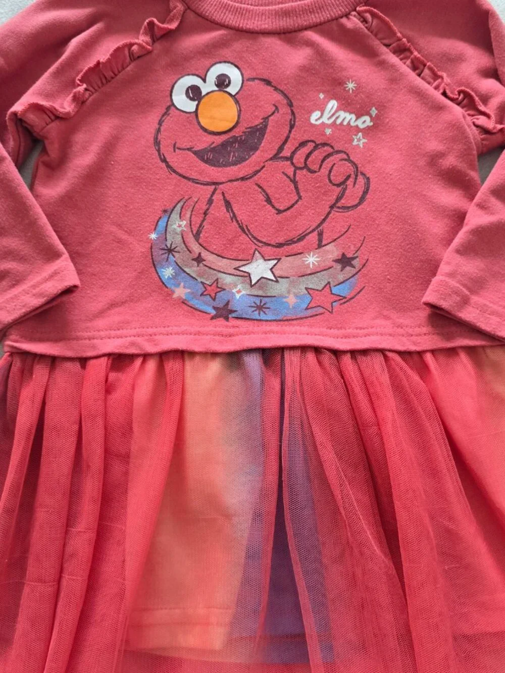 Size 2T Sesame Street Girls Elmo Long Sleeve Tulle Tutu Dress